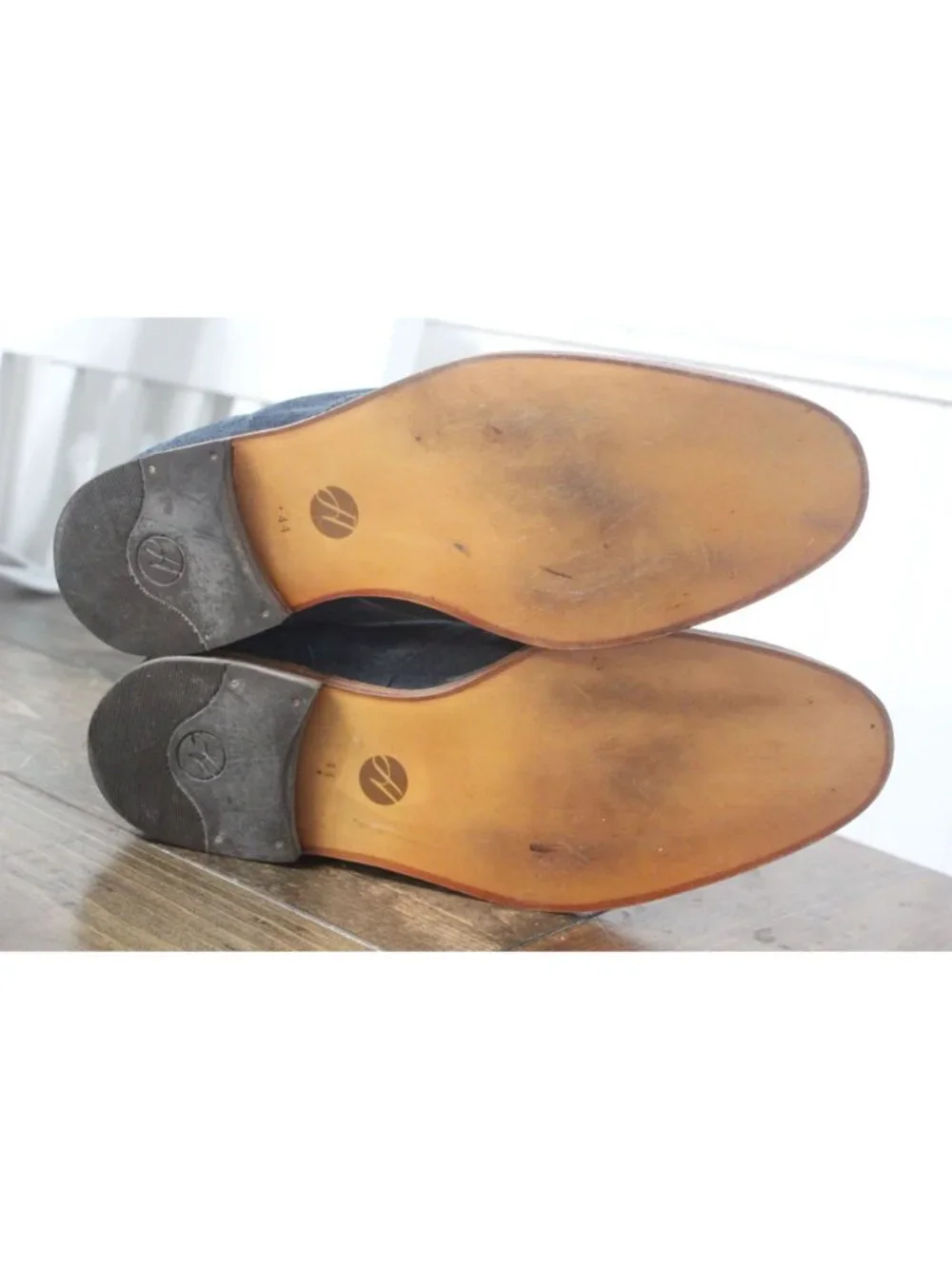 Hudson Houghton Mens 11 Blue Suede Lace-Up Chukka Boots Wooden Soles EUC